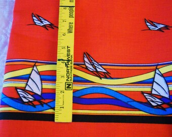 Gorgeous Intense Red Stylized Sailboat Border Fabric 3 yds. x 60" wide Home Decor or FUN & Bright Beachy Skirt Designer Fabrics