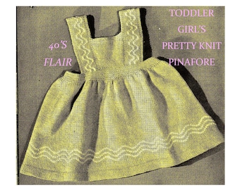 Digital Download Sweet 40's Infant & Toddler Knit Pinafore Pattern - Embroidery Enhanced Knit Little Girl Pinafore PDF Pattern Knit Supplies
