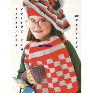 Digital Download 70&#39;s Girl&#39;s Knitted Tam Beret & Lined Scarf - Hippie Era Child&#39;s Hat and Scarf PDF Knit Pattern Knitting Pattern Supply