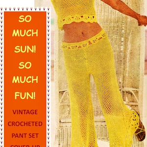 Digital Download Crochet Fishnet Pants Set Pattern - Hippie Era Crocheted 2 Pc Beach Cover-Up PDF Pattern Crochet Supplies Craft Supplies