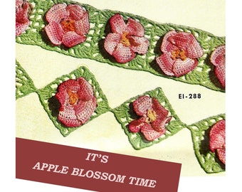 Digital Download 1940's Crochet Apple Blossom Edging and Insertion Pattern - Old Vintage Crochet Pattern - Crochet Tatting Supplies
