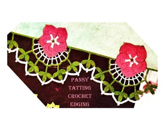 Digital Download 1940's Crochet Pansy Edging & Insertions Pattern - Old Vintage Crochet Pattern - Crochet Supplies