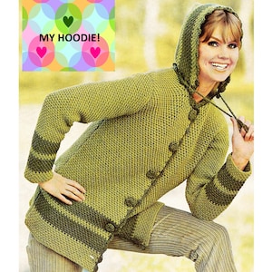 Digital Download 70&#39;s Crochet Hoodie Jacket Pattern - Retro Warmth for Fall Crocheted Coat PDF Pattern - Crochet Supplies Crochet Patterns