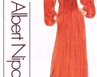 70's Vogue American Designer Pattern 1744 NIPON Career Dress or Maxi Sz 10 Uncut FF Original Couture Fashion Sewing Pattern Sewing Supplies
