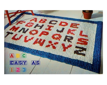 Digital Download Retro "ABC" Scrap Fabric Rug Pattern- Recyle & Reuse Old Clothing Latch Hook Rug PDF Pattern Craft Supplies Sewing Supplies