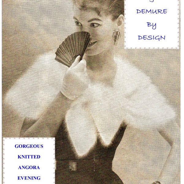 Digital Download Knitted Angora Caplet Pattern Mid Century Sophistication Evening or Bridal Stole Knitted PDF Pattern Knit Pattern Supply