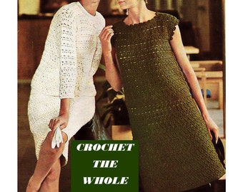 Digital Download Crochet Gorgeous Retro 4 Pc. Suit Pattern - 70's Groovy Crocheted Suit & Separates with Hat PDF Pattern Crochet Supplies