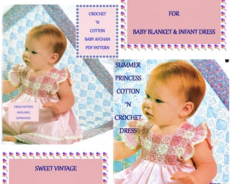 Digital Download 2 Complete Patterns for Crochet and Fabric Baby Dress & Afghan - Vintage PDF Pattern Crochet Supplies Sewing Supplies