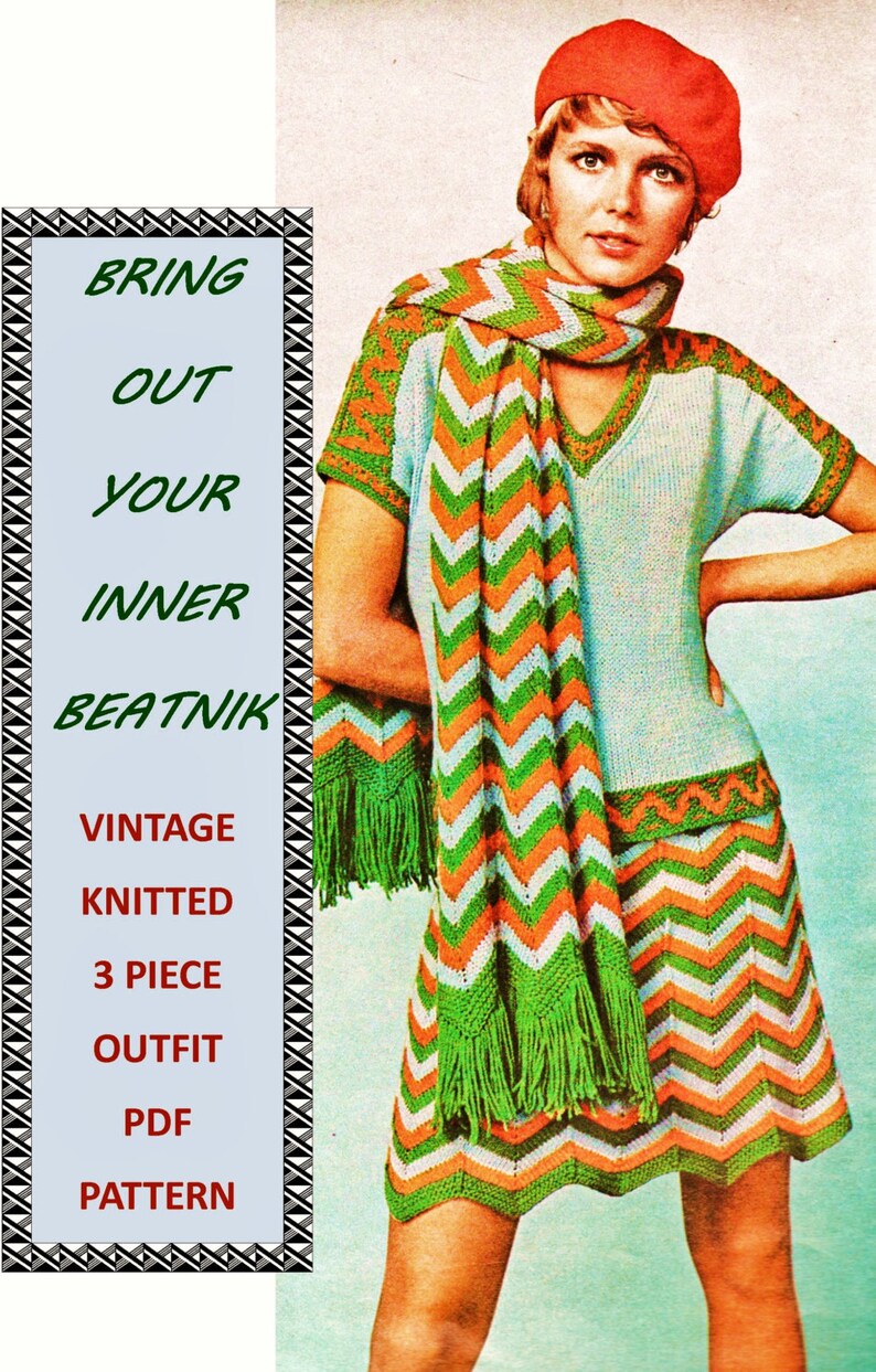 Digital Download Vintage Beatnik Style Misses Knit 3 Pc Outfit Pattern ...