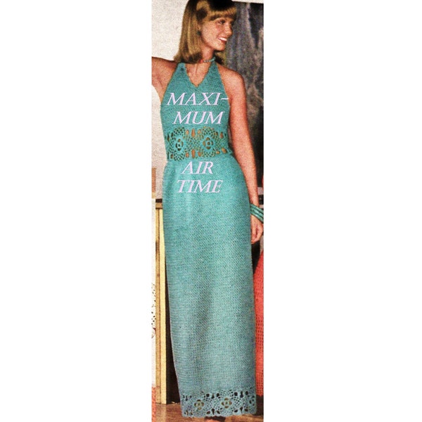 Digital Download Crochet Cool Halter Maxi-Dress Pattern - Airy Summer Night Elegance - Retro Crochet Supply Crochet PDF