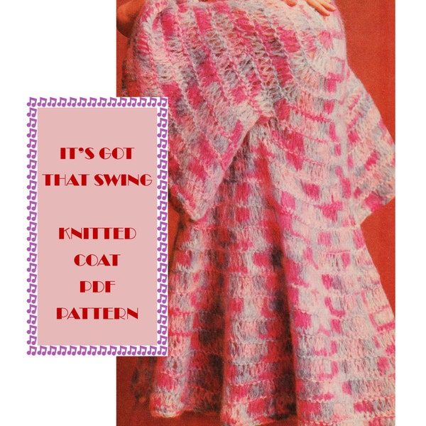 Digital Download MOD Era Knitted Swing Coat Pattern - Fun Vintage Light Knit Coat for Spring PDF Pattern Knitting Supplies Craft Supplies