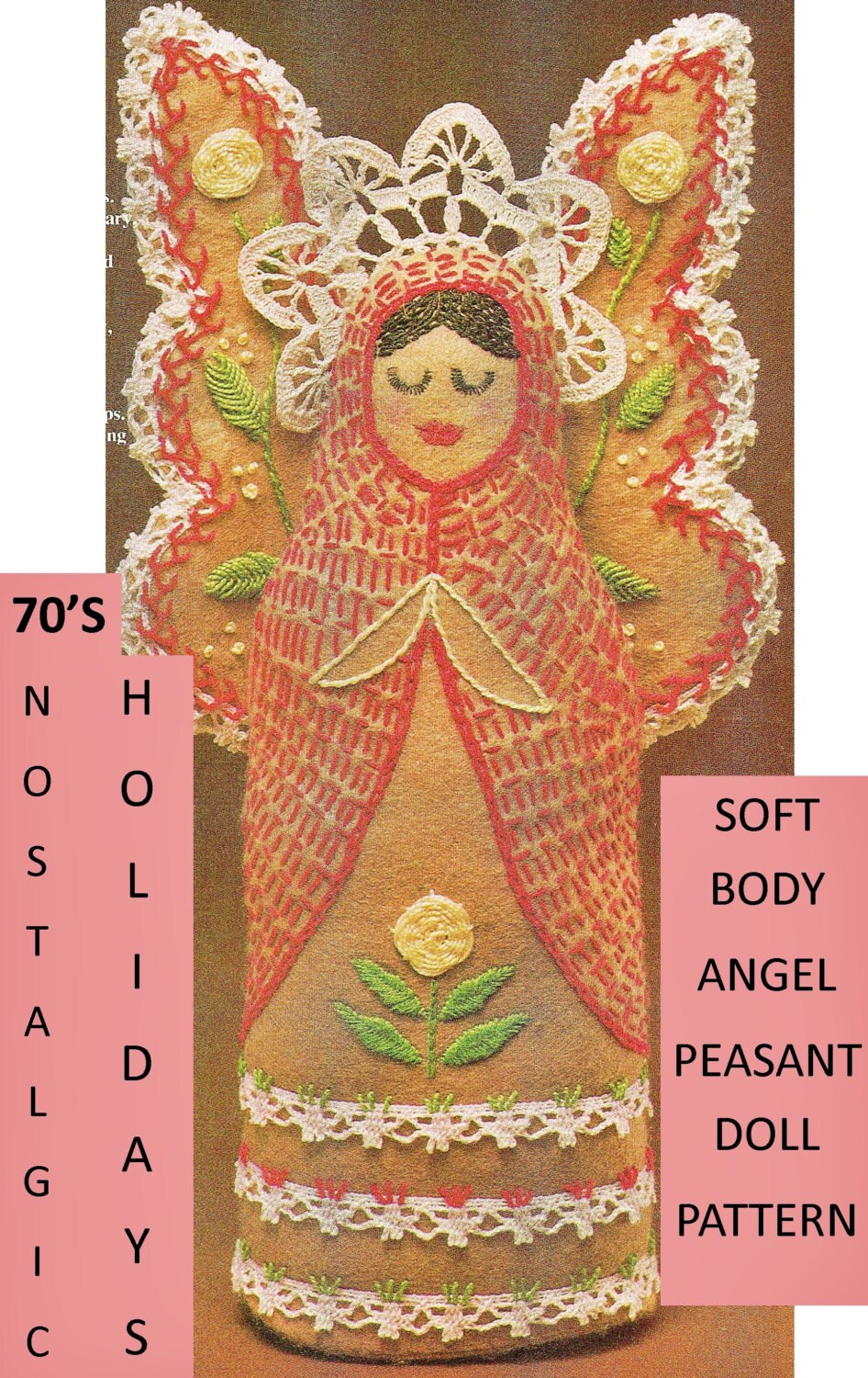 Digital Download 70's Era Soft Body Angel Folk Peasant Doll Pattern - PDF File Nostalgic Holiday Decor Sewing Pattern Sewing Supplies