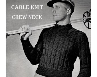 Digital Download PDF Men's Cable Knit Sweater Pattern from Old Vintage Laceys' Men's Sweaters Booklet