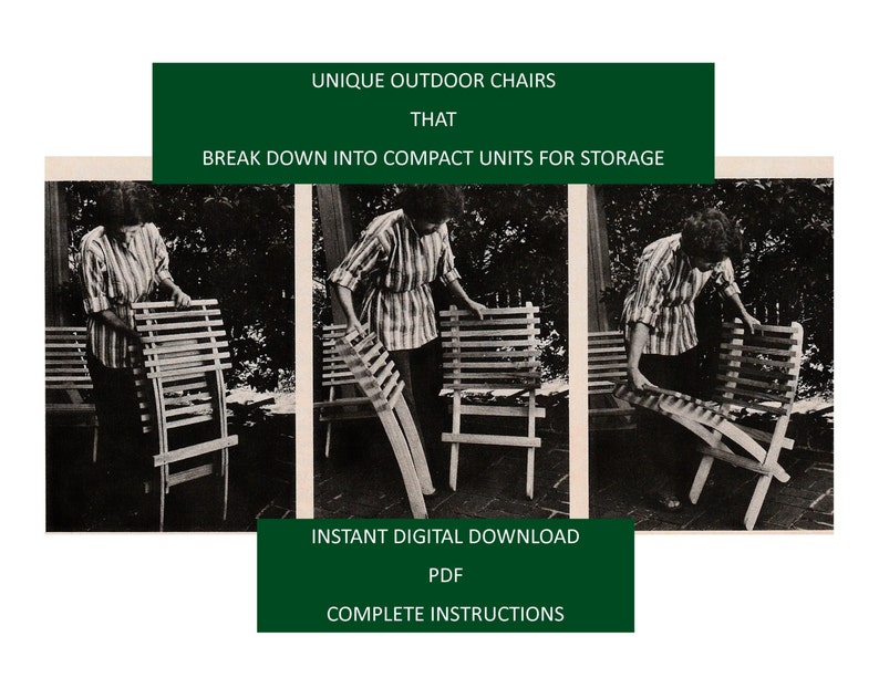 Digital Download 70's Woodworking Pine Slat Patio Chair Plans Pattern Vintage Minimalist Outdoor Furniture Pattern Plans Instructions image 2