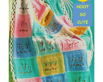 Digital Download Owl Motif Knitted Baby Afghan Pattern - Vintage Too Cute Knitted Baby Blanket PDF Pattern File Knitting Supplies