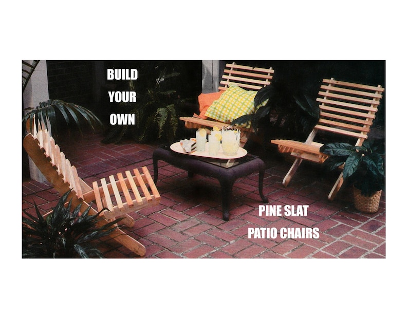 Digital Download 70's Woodworking Pine Slat Patio Chair Plans Pattern Vintage Minimalist Outdoor Furniture Pattern Plans Instructions image 1
