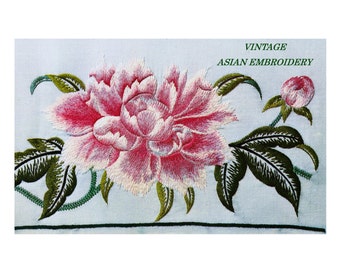 Digital Download Old Vintage Asian Embroidery Pink Peony of Riches Pattern - Zen PDF ADVANCED Embroidery Pattern Vintage Fiber Arts Pattern