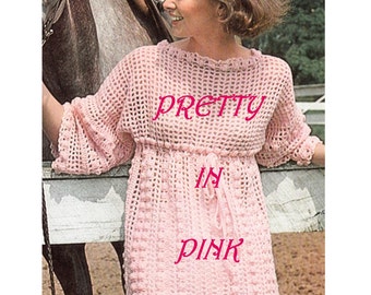 Digital Download Airy Popcorn Stitch Crochet Tunic Pattern - Vintage Empire Waist Top PDF Pattern - Crochet Supplies, Crochet Patterns
