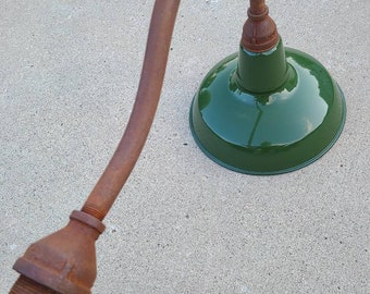 Relektrik™ Rustic 14" GREEN Dome Porcelain Shade Rusty Gooseneck Wall Light Barn Gas Station Farm Industrial Warehouse Authentic Antique