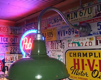 Relektrik™ Vintage 14" GREEN Dome Shade Porcelain Wall Light Barn Gas Station Farm Industrial Warehouse Authentic Antique