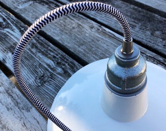 Relektrik™ Vintage Ø14" White Porcelain Dome Hanging Ceiling Light Fixture Black White Tick Plug Cord
