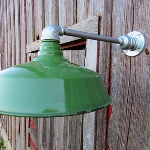 Relektrik™ Vintage 14" Round Dome Green Porcelain Shade Barn Wall Light Fixture Gas Station Industrial Farm Authentic Antique