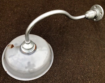 Relektrik™ Vintage 15" Gray Porcelain Dome Shade Gooseneck Arm Wall Light Fixture Barn Gas Station Industrial Warehouse Authentic Antique