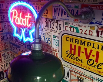 Relektrik™ Vintage 12" GREEN Dome Porcelain Shade Wall Light Barn Gas Station Farm Industrial Warehouse Authentic Antique