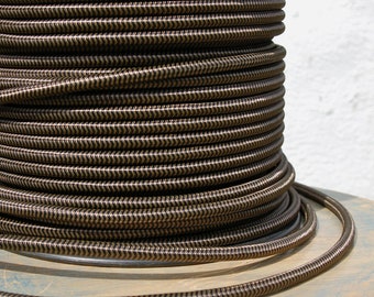 6 Feet Black & Brown Cloth Covered 3-Wire Round Cord, Vintage Style Fabric Lamp Pulley Cord, For Hanging Pendants, Fans, Antique Lamps,