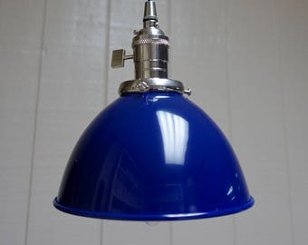 Blue Porcelain Enamel Shade: 7" Industrial Metal Dome - Top Quality Supplies For Your Handmade Lighting, Lamps, Pendants etc