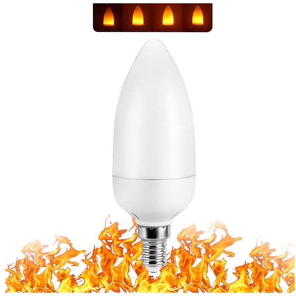 LED Flame Effect Candelabra Light Bulb - Simulated Fire Flicker Lamp, E12 Base, 3 watts, High Quality & Realistic Shape, 2 Modes