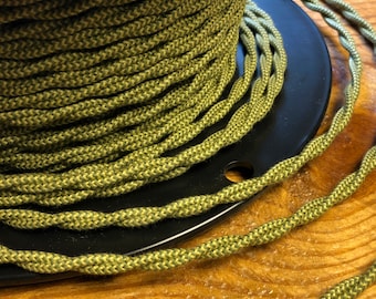 6 Feet: Cloth Covered Twisted Wire - Green/Yellow Pattern, Vintage Style Fabric Lamp Cord, For Hanging Pendants, Trouble Lights etc