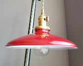 Red Porcelain Enamel Shade 10 quot Rounded Metal design - Top Quality Supplies For Your Handmade Lighting, Lamps, Pendants etc