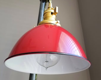 Red Porcelain Enamel Shade: 7" Industrial Metal Dome - Top Quality Supplies For Your Handmade Lighting, Lamps, Pendants etc