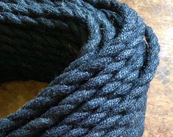 6 Feet: Black Jute Covered (Rope Style) Twisted Wire, Vintage Hemp Style Rustic Lamp Cord, For Hanging Pendants, Trouble Lights etc