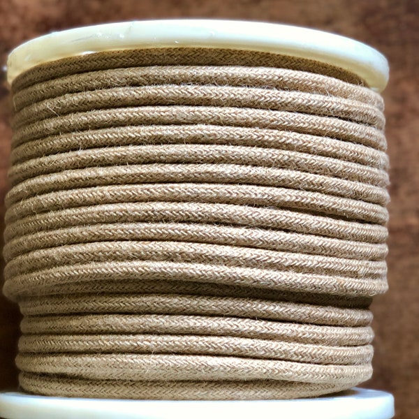 20 Feet: Jute Covered Round Cord, Choose 2 or 3 Wire, Rope Look Vintage Hemp Style Rustic Lamp Cord, For Hanging Pendants, DIY Lighting, etc