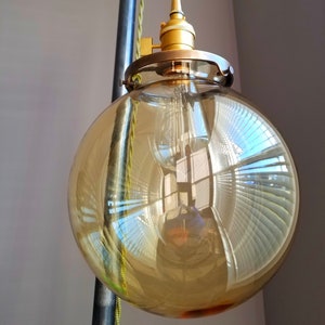 8&quot;  Amber Glass Globe, 4 inch fitter size - Pendant lamp shade. Top Quality Supplies For Your Handmade Lighting, Lamps, Pendants etc