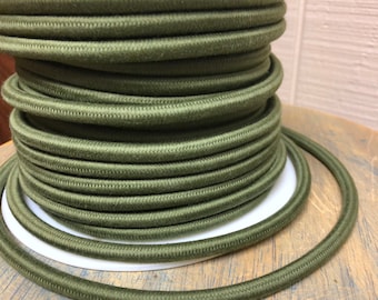 6 Feet: Green Cotton Cloth Covered 3-Wire Round Cord, Vintage Style Fabric Lamp Pulley Cord, For Hanging Pendants, Trouble Lights etc