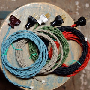 Custom Length Cord w/ Plug Attached, 26 Color Options, Twisted Wire Cordset, Vintage Re-Wire Kit, Lamp Electrical Cord