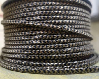 6 Feet: Black & Brown Houndstooth 2-Wire Cloth Covered Cord, Vintage Style Nylon Fabric Electrical Cord, For Lamps, Desk Fan, Radio rewiring