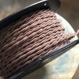 6 Feet: Cloth Covered 16 Gauge Twisted Wire - Brown Cotton Thread, Vintage Style Fabric Lamp Cord, Hanging Pendants, Trouble Lights, flex image 2