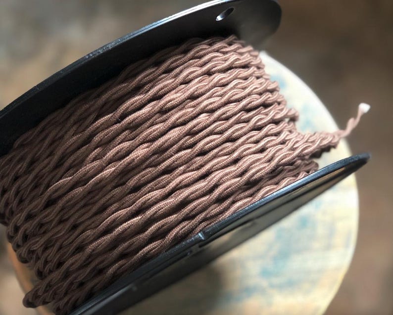 6 Feet: Cloth Covered 16 Gauge Twisted Wire - Brown Cotton Thread, Vintage Style Fabric Lamp Cord, Hanging Pendants, Trouble Lights, flex image 2