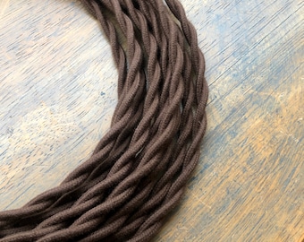 6 Feet: Brown Cotton Twisted Cloth Covered Wire, Vintage Style Cloth Lamp Cord, For Hanging Pendants, Trouble Lights etc