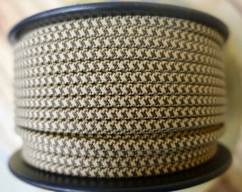 6 Feet: Brown & Tan Houndstooth 2-Wire Cloth Covered Cord, Vintage Style Nylon Fabric Electrical Cord, For Lamps, Desk Fans, Radio rewiring