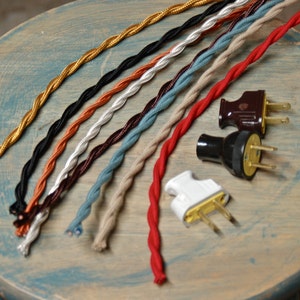 Custom Length Cord w/ Plug Attached, 26 Color Options, Twisted Wire Cordset, Vintage Re-Wire Kit, Lamp Electrical Cord image 3