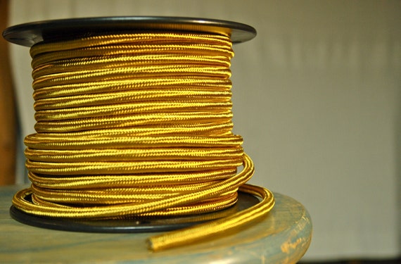 18ga Yellow/Gold Cloth Covered 3-Wire Round Cord Vintage Lamps Antique Lights 
