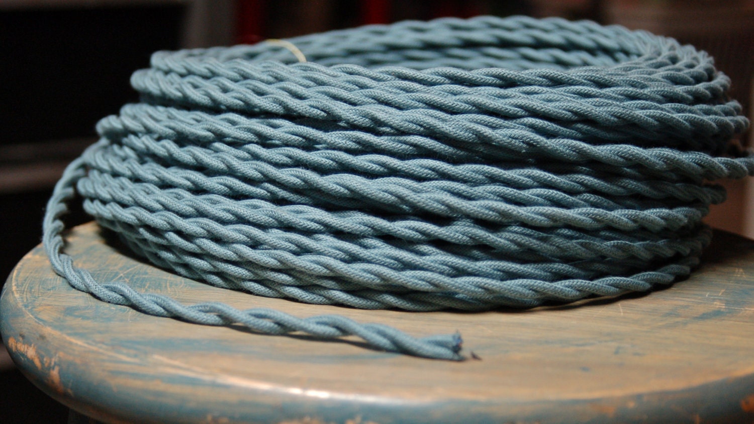 6 Feet: Blue Slate Twisted Cloth Covered Wire, Vintage Style Cloth Lamp Cord, For Hanging Pendants, Trouble Lights etc