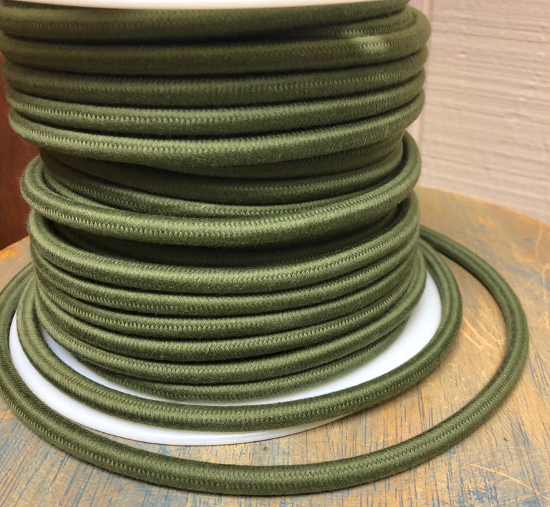 Vintage Style Fabric Lamp Pulley Cord 6 Feet: Green Cotton Cloth Covered 3-Wire Round Cord Trouble Lights etc For Hanging Pendants