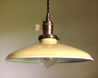 Yellow Porcelain Enamel Shade: 10" Rounded Metal design - Top Quality Supplies For Your Handmade Lighting, Lamps, Pendants etc