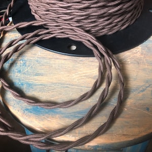 6 Feet: Cloth Covered 16 Gauge Twisted Wire - Brown Cotton Thread, Vintage Style Fabric Lamp Cord, Hanging Pendants, Trouble Lights, flex image 4